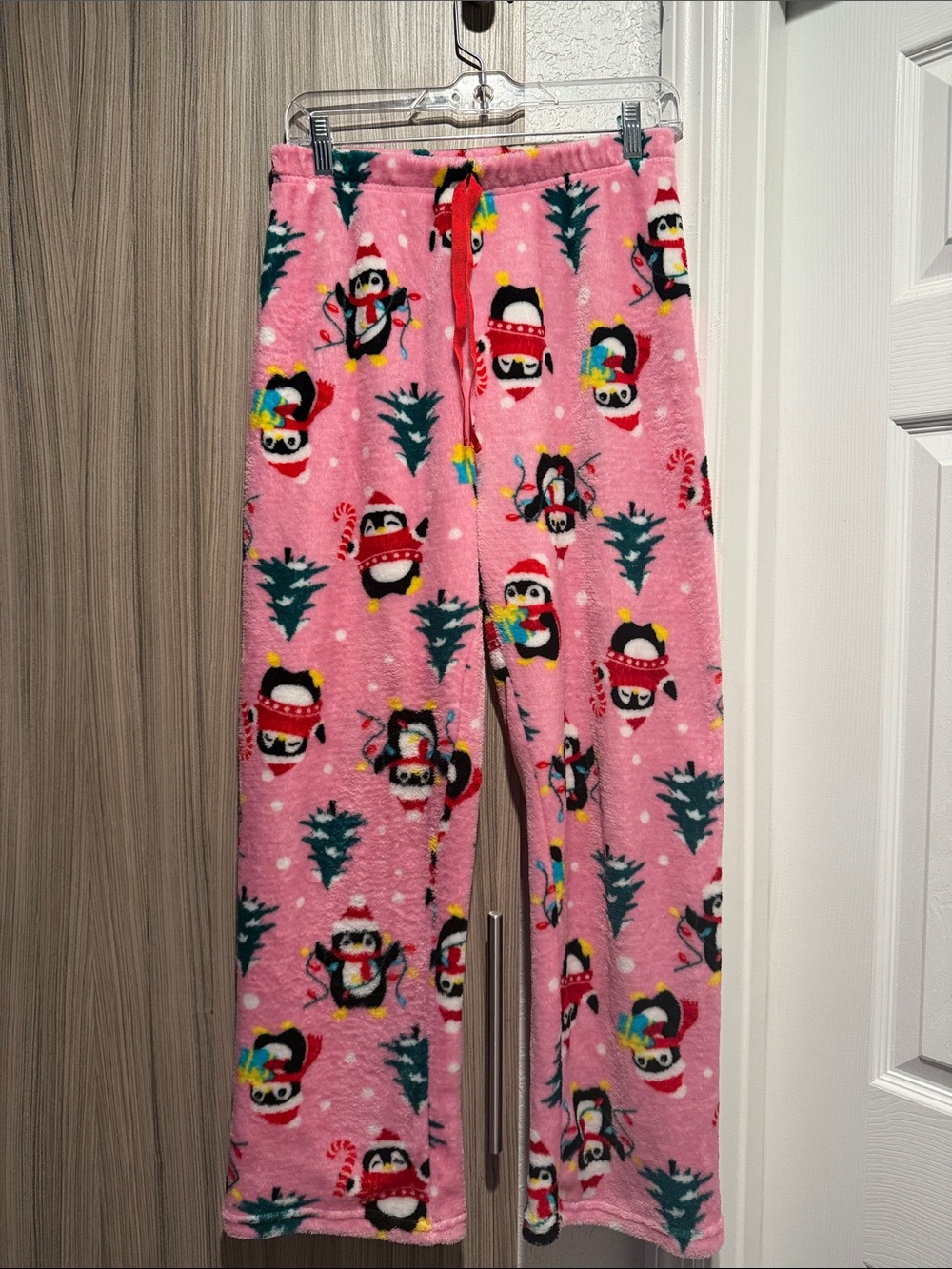 Cozy Pink Penguin Fleece Pajama Pants - Women’s Holiday Sleepwear
